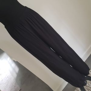 Black Elastic High Waist Flowy Straight Leg Slacks